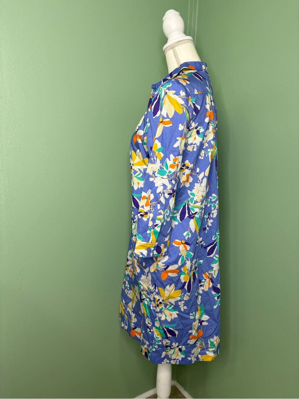 Tyler Boe Blue Floral Shirt Dress with Yellow & White Accents - Picture 4 of 10